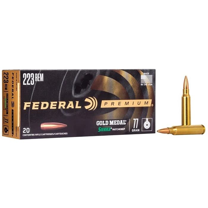 Federal Gold Medal 223 Remington Boat Tail Hollow Point 77 Grain 20 Rounds