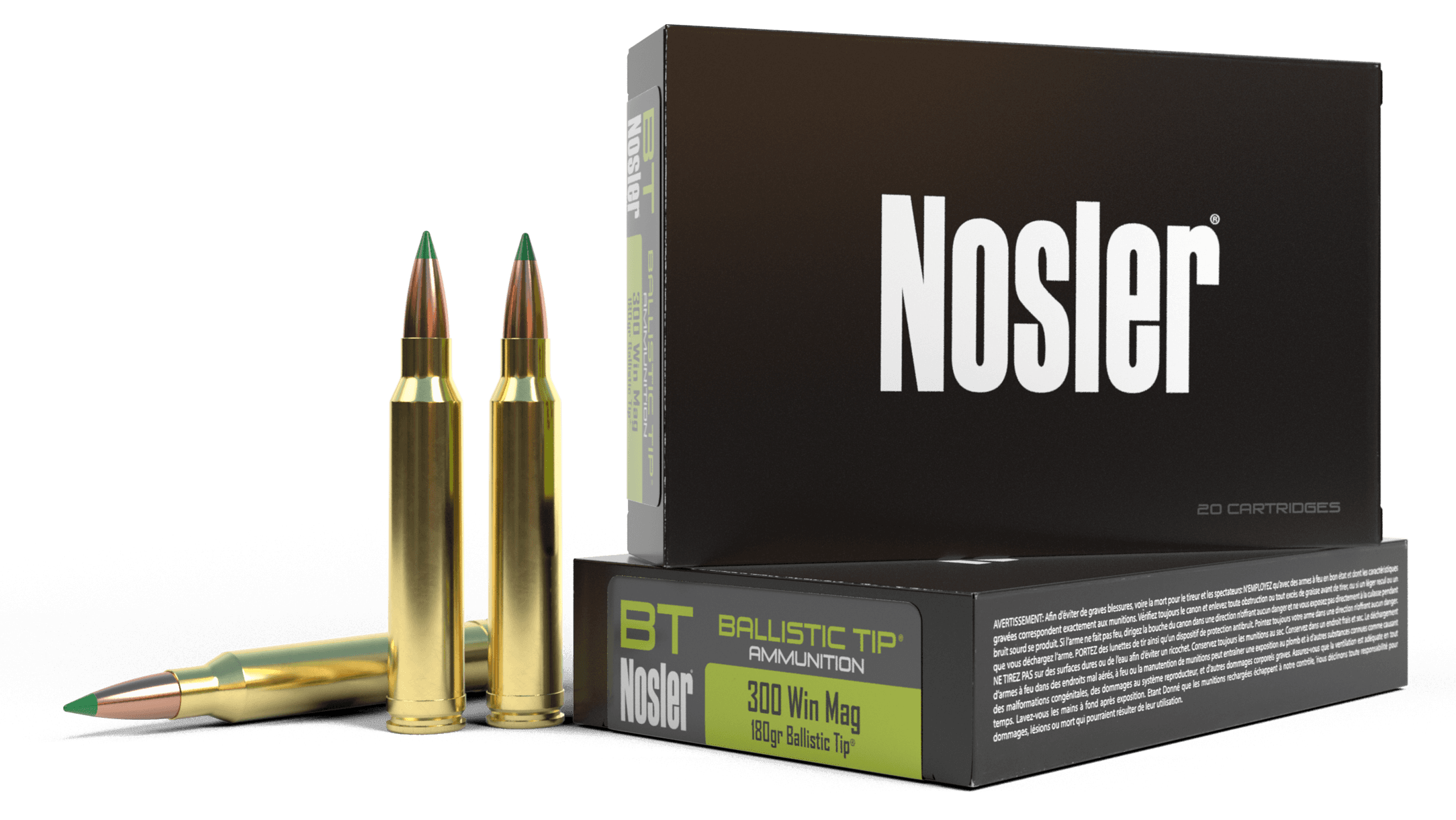 Nosler, Ballistic Tip, 300 Winchester Magnum, Soft Point, 180 Grain, 20 Rounds