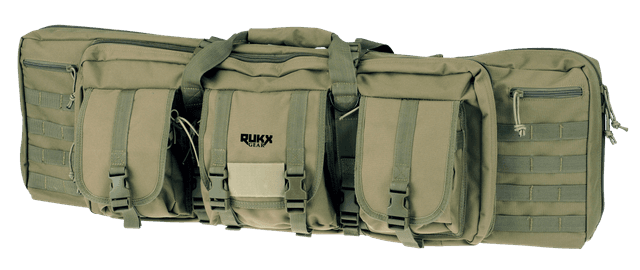 Rukx Gear ATICT36DGG Tactical Double Gun Case 36" Water Resistant Green 600D Polyester w/ Non-Rust Zippers Reinforced Velcro & Adjustable Back Straps