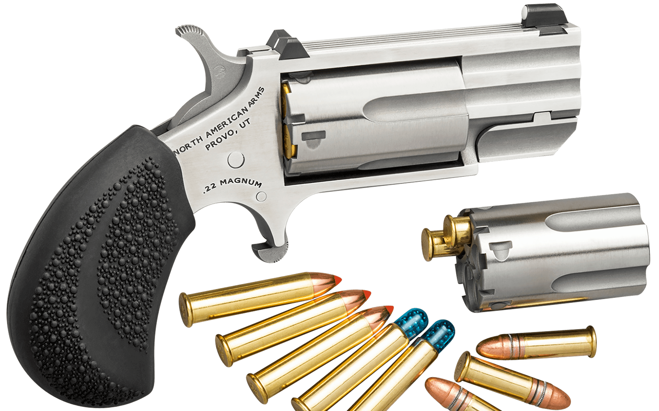 NAA Pug Revolver Combo 22 LR/.22 WMR Stainless/Black 1 in 5 rd. XS White
