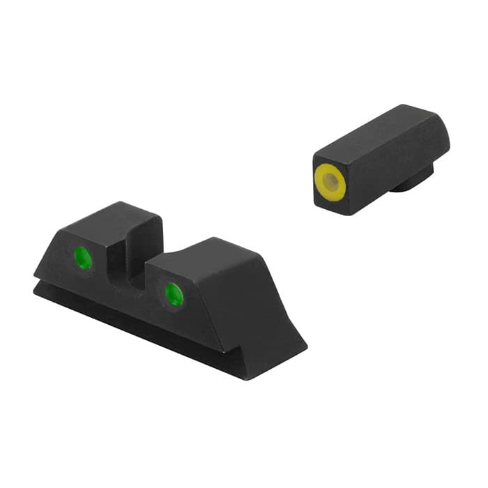 Meprolight Hyper-Bright Front Green Tritium Yellow Outline Rear Green Tritium Glock 17 17L 19 22