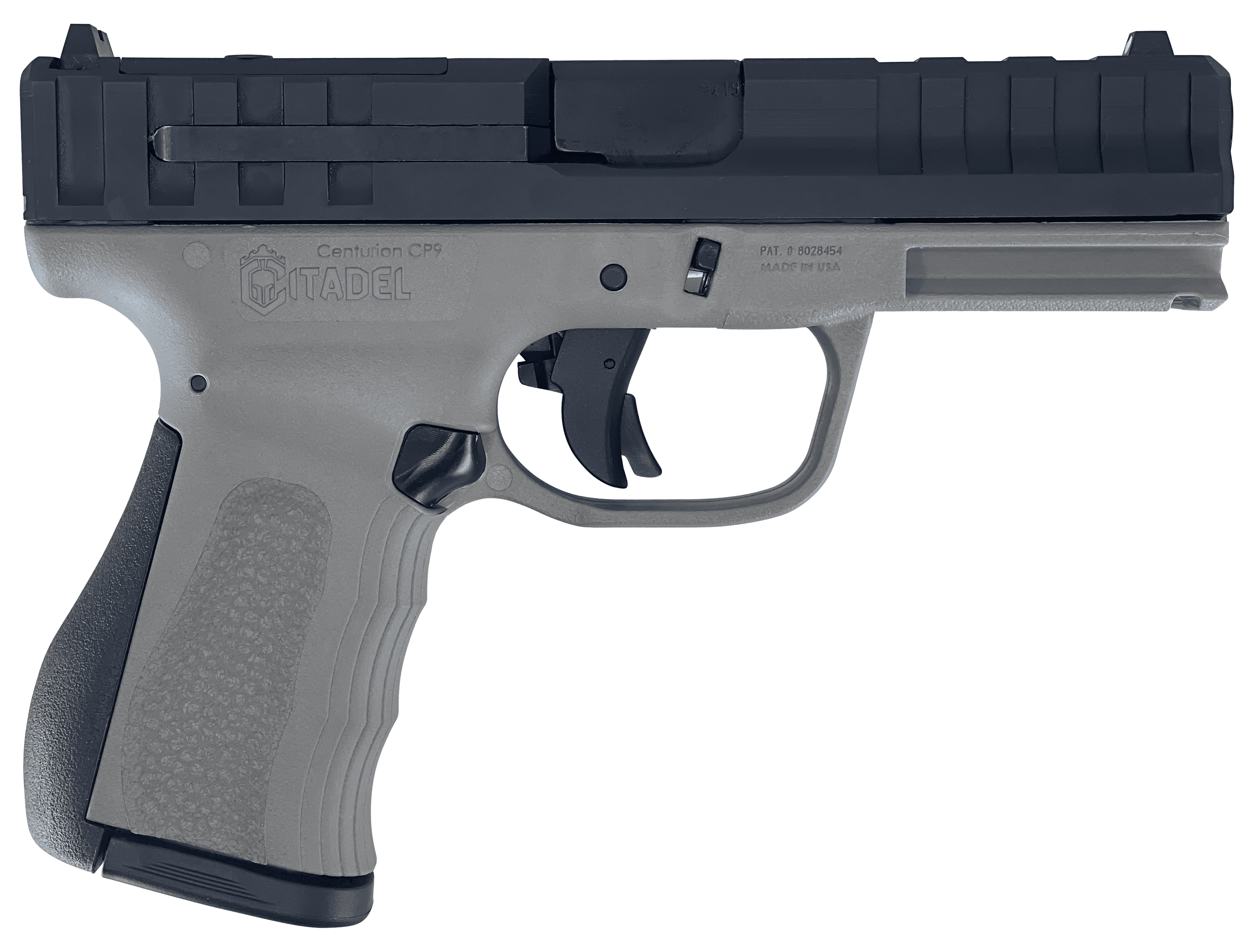 Citadel CITCP9GRY Centurion CP9 Compact Frame 9mm Luger 14+1, 4" Black Steel Barrel, Optic Ready/Serrated Steel Slide, Gray Polymer Frame & Grip