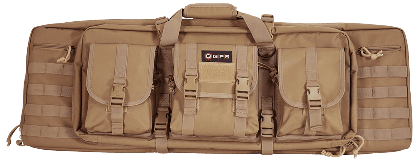 GPS Bags DRC36FDE Double Rifle Case 36" Flat Dark Earth 600D Polyester w/ 2 Padded Pistol Sleeves MOLLE Webbing & Lockable Zippers