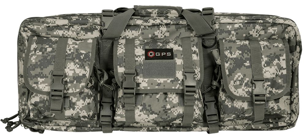GPS Bags DRC28ACU Double Rifle Case A-TACS AU 600D Polyester w/ 2 Padded Pistol Sleeves MOLLE Webbing & Lockable Zippers