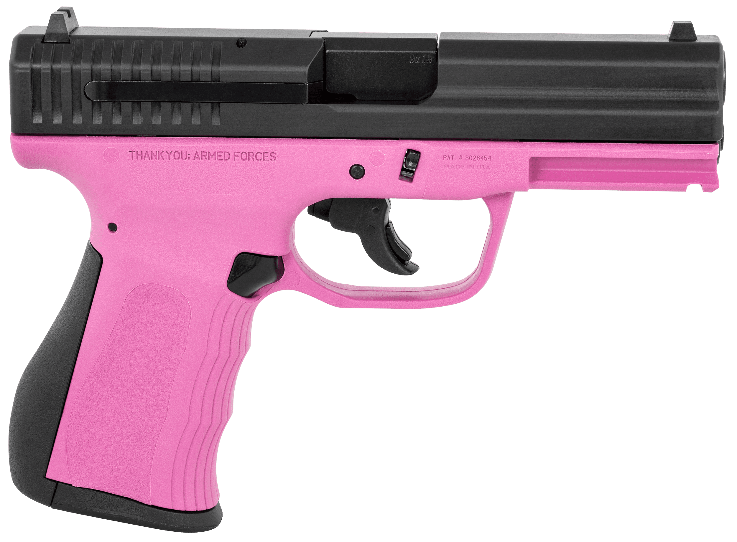 FMK G9C1G2PKSSCM 9C1 G2 9mm Luger 10+1 4" Black Stainless Steel Barrel, Black Serrated Carbon Steel Slide, Pink Polymer Frame w/Picatinny Rail, Black Backstrap Grip