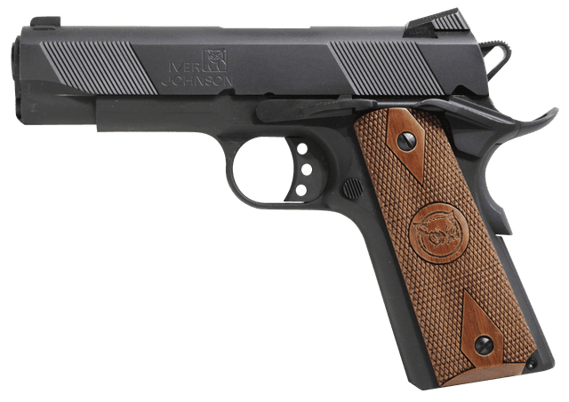 Iver Johnson Arms HAWK9 Hawk 9  9mm Luger 9+1 4.25" Black Steel Barrel, Matte Blued Serrated Steel Slide & Frame w/Beavertail, Double Diamond Checkered Walnut Grip