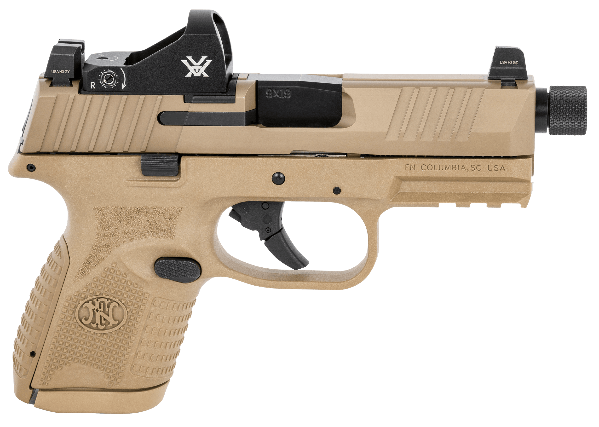 FN 509 Compact Tactical 9mm Luger 4.32" 10+1 Flat Dark Earth Night Sights Viper Red Dot