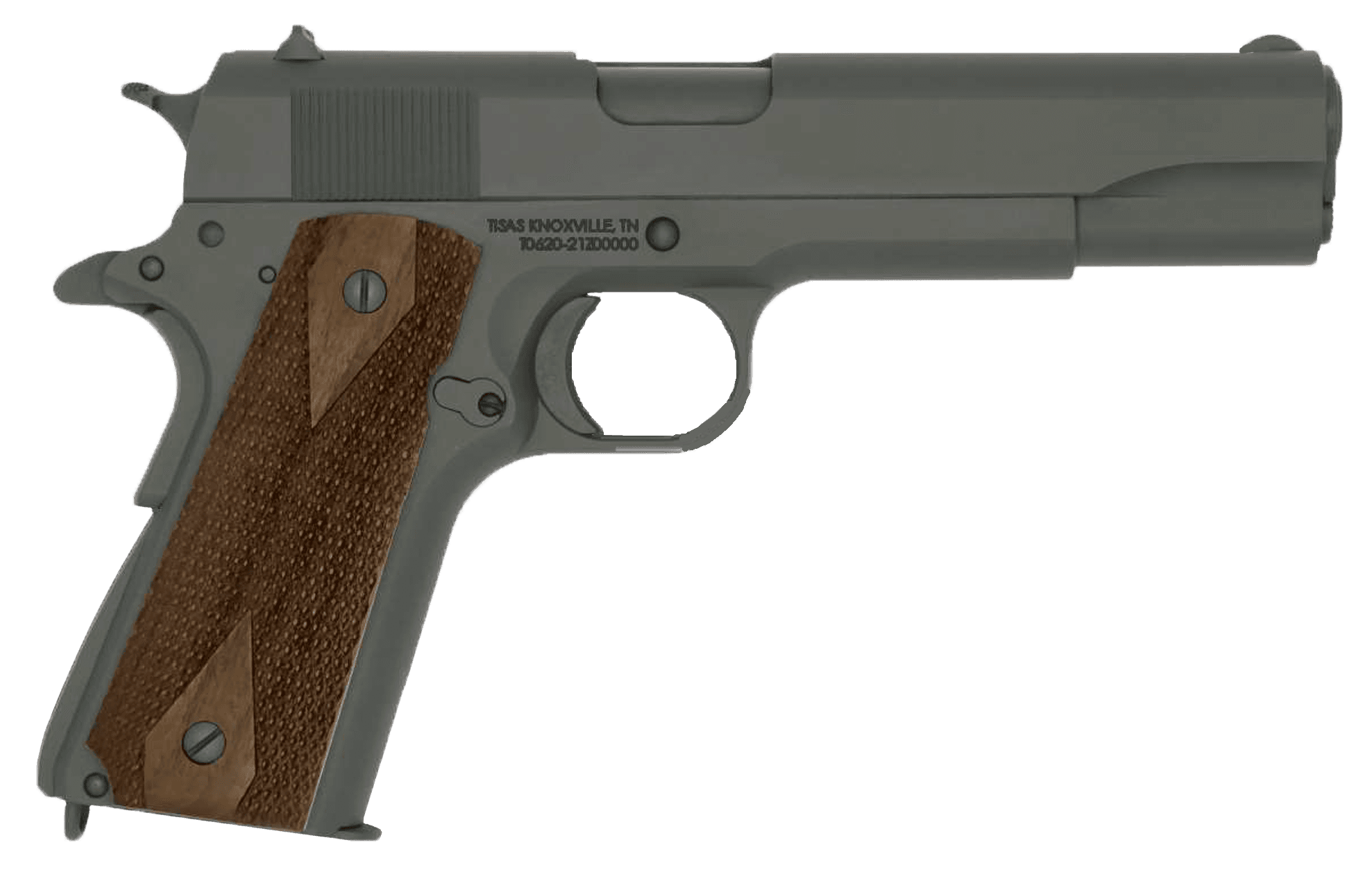 Tisas  1911 A1 US Army 9mm Luger Caliber with 5" Barrel, 9+1 Capacity, Overall Black Parkerized Finish Steel, Beavertail Frame, Serrated Slide & Checkered Wood Grip