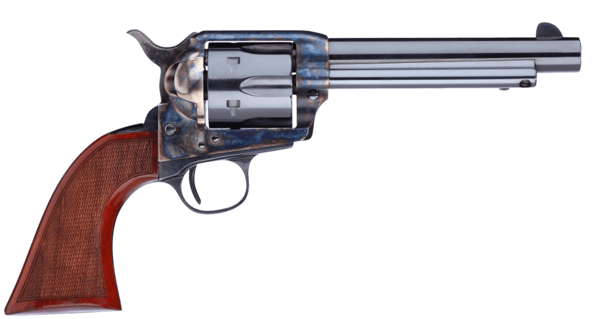 Taylors & Company 555138 1873 Cattleman Gunfighter 357 Mag Caliber with 5.50" Blued Finish Barrel, 6rd Capacity Blued Finish Cylinder, Color Case Hardened Finish Steel Frame & Walnut Army Size Grip