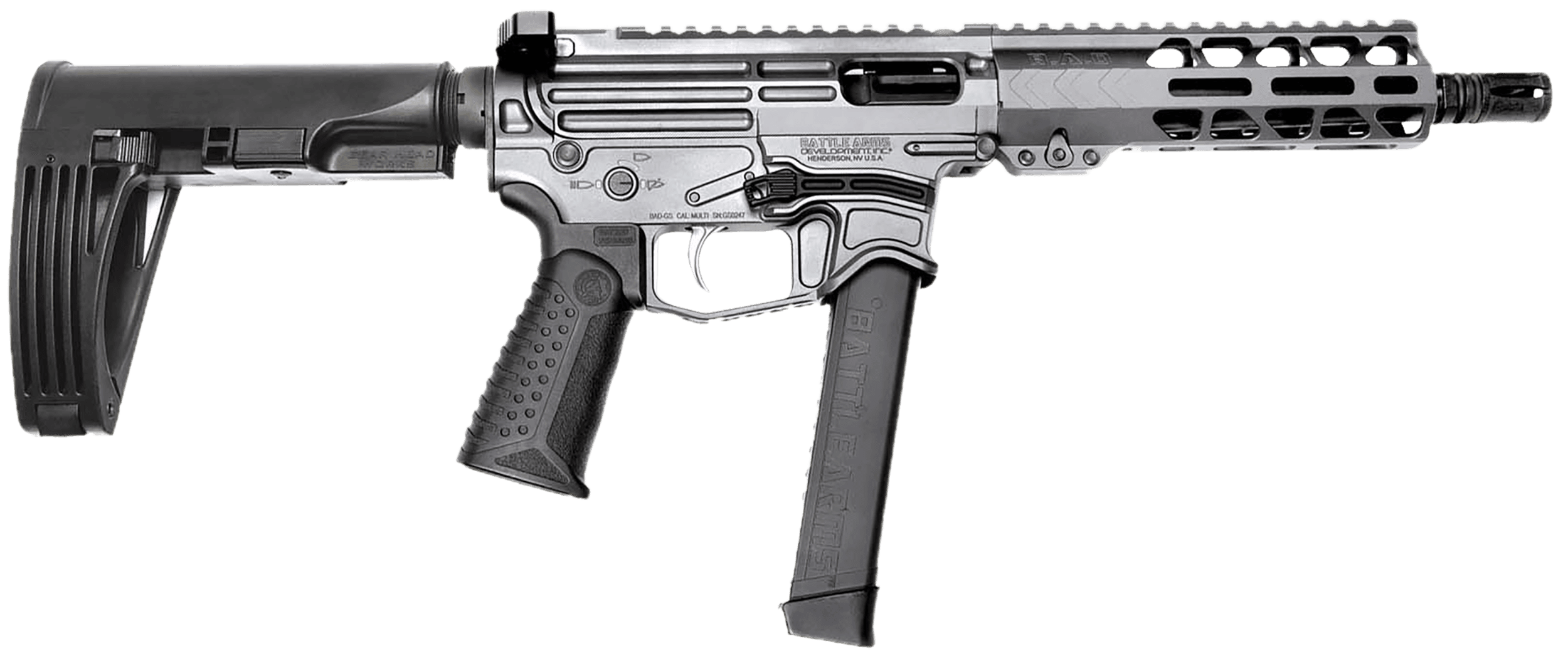 Battle Arms Development XIPHOS004 Xiphos  9mm Luger 30+1 8.50" Black Barrel, M-LOK Handguards, Combat Gray Aluminum Picatinny Rail Receiver  Black Synthetic Adjustable Stock, Adj Black Grips