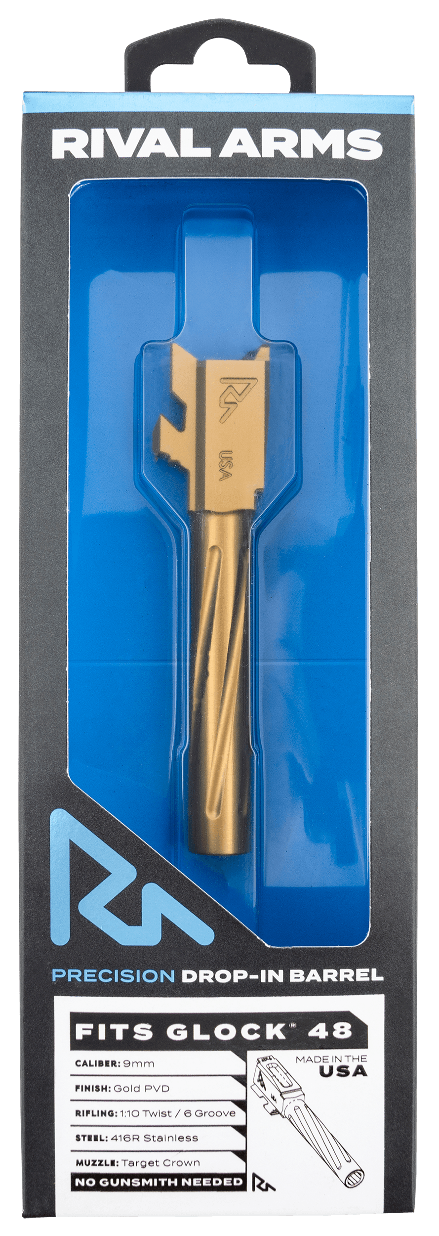 Rival Arms Precision V1 Drop In Barrel 4.17 Glock 48 9mm 1:10 Target Crown PVD