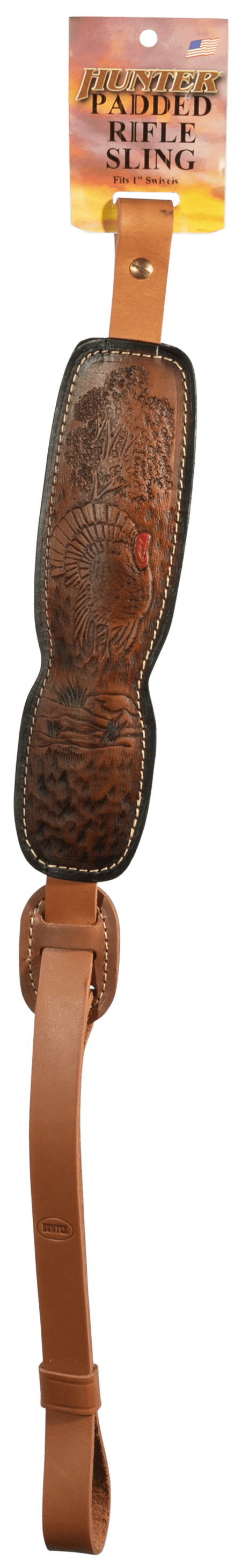 Hunter Company 027191 Trophy Custom Sling Brown Leather with Suede Lining, Turkey Engraving & Padded Design
