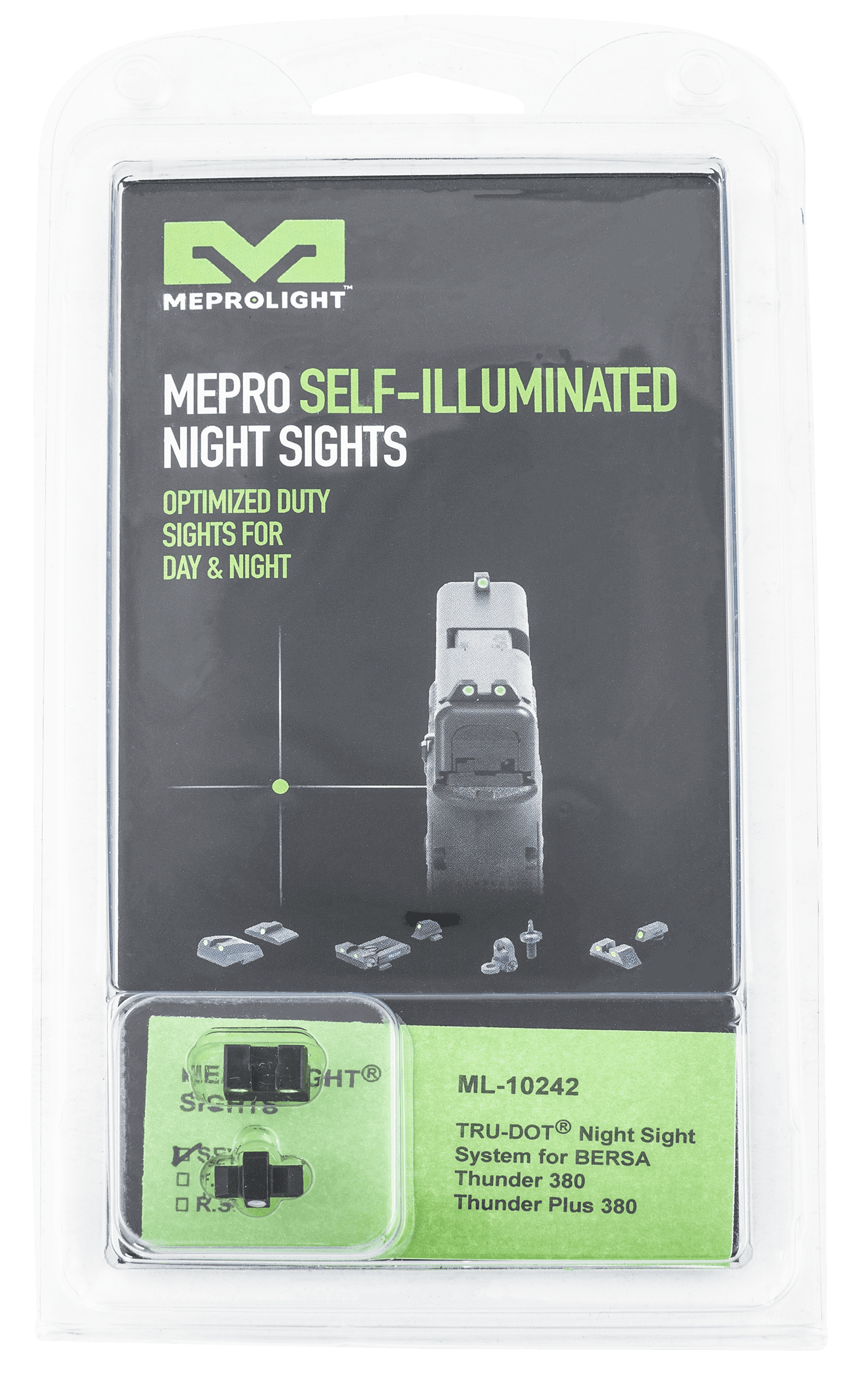 Meprolight Tru-Dot Green Tritium Front Rear Sight Set for Bersa Thunder 380