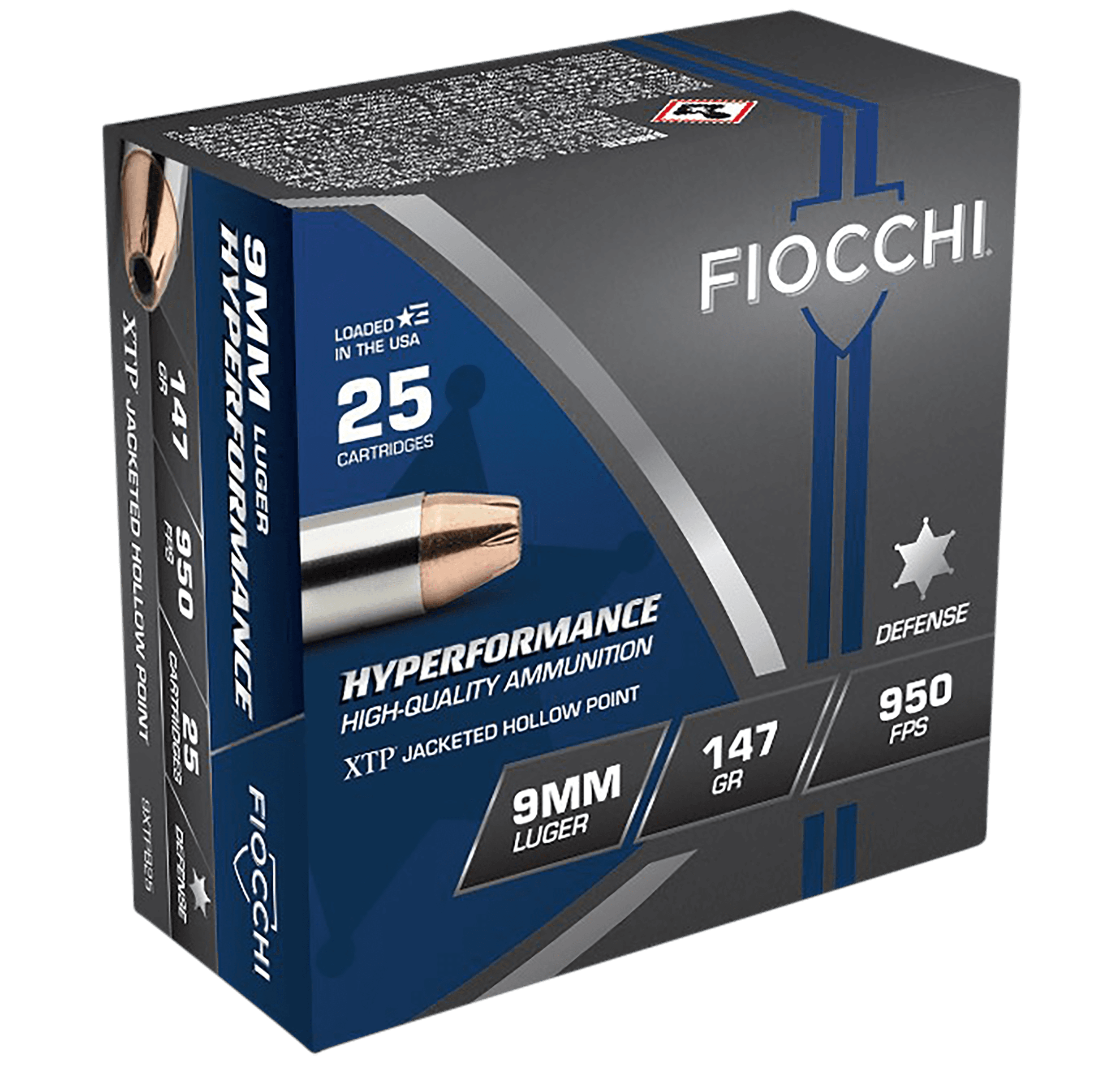 Fiocchi, Hyperformance, 9mm Luger, Hornady Xtp Hollow Point, 147 Grain, 25 Rounds