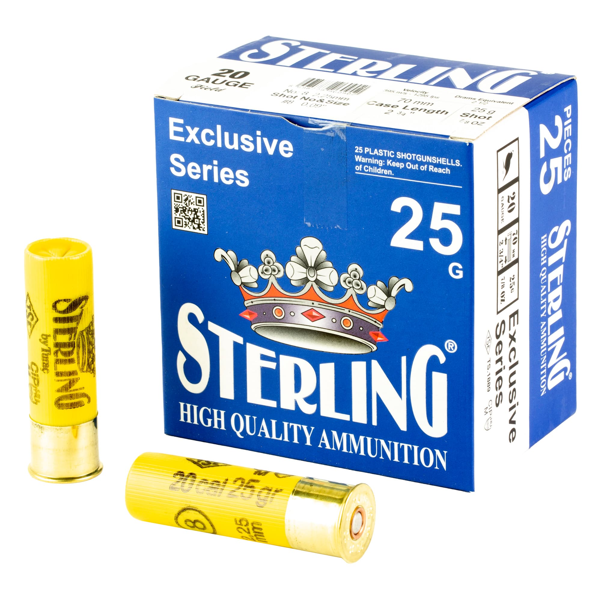 STERLING EXCLSV 20GA 2.75" #8 25 Rounds