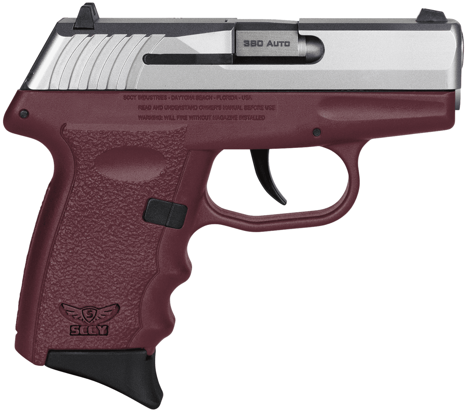 SCCY Industries CPX-3TTCR CPX-3  Sub-Compact Frame 380 ACP 10+1, 3.10" Stainless Quadlock Barrel, Serrated Stainless Steel Slide, Crimson Red Polymer Frame w/Finger Grooves, No Safety,