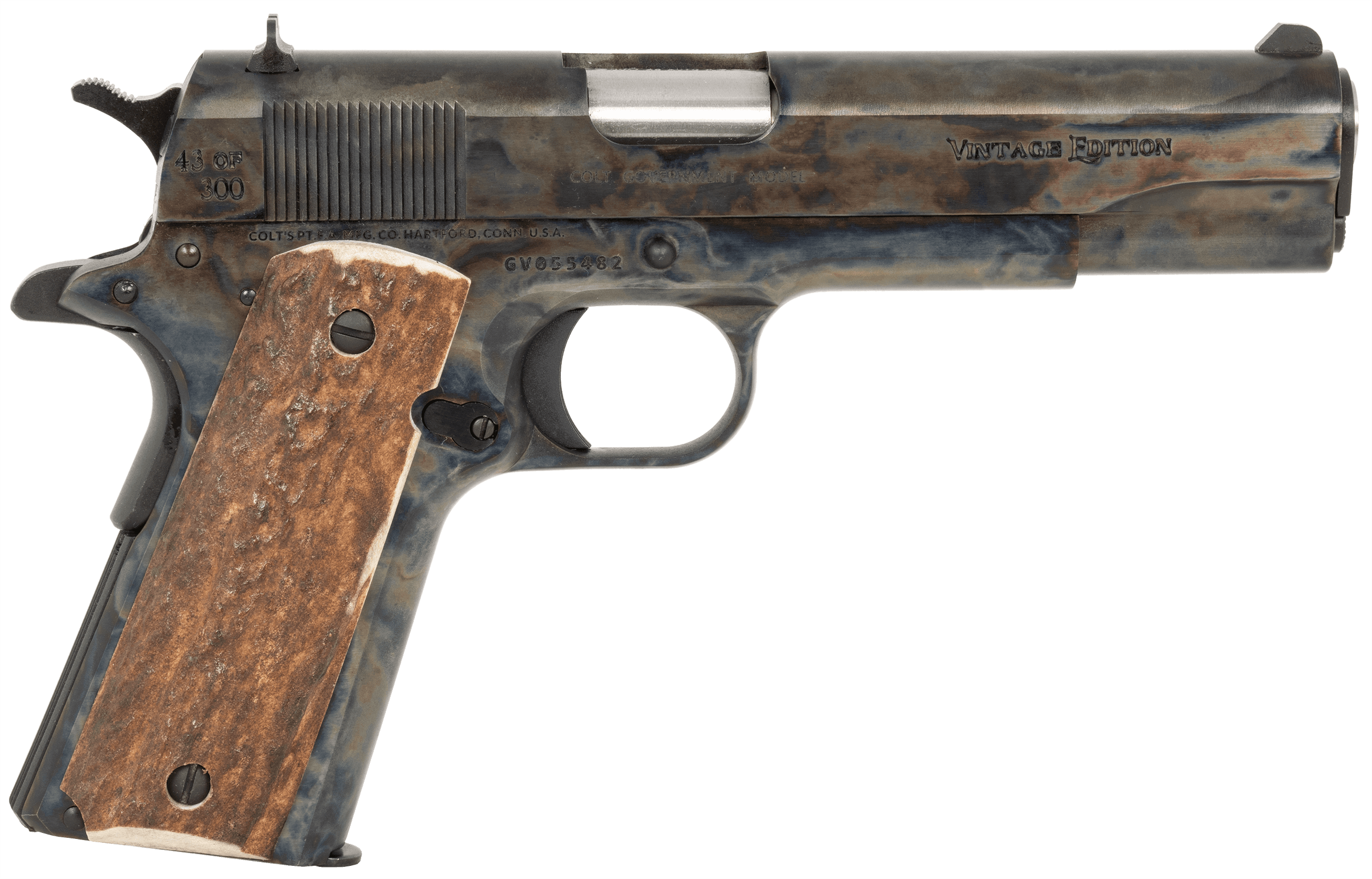 Cnc Firearms CNCVINTAGE1911 Colt 1911 Vintage Limited Edition 45 ACP 7+1 5" Stainless National Match Barrel, Color Case Hardened Steel Slide & Frame, Stag Grip