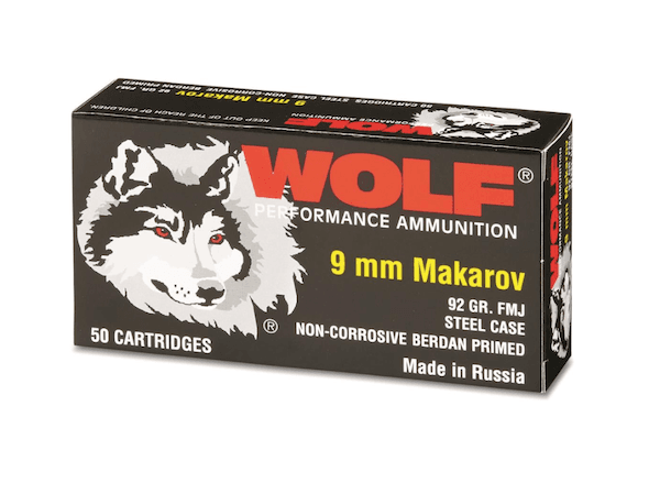 WOLF 9MM MAKOROV 92GR FMJ STEEL CAS