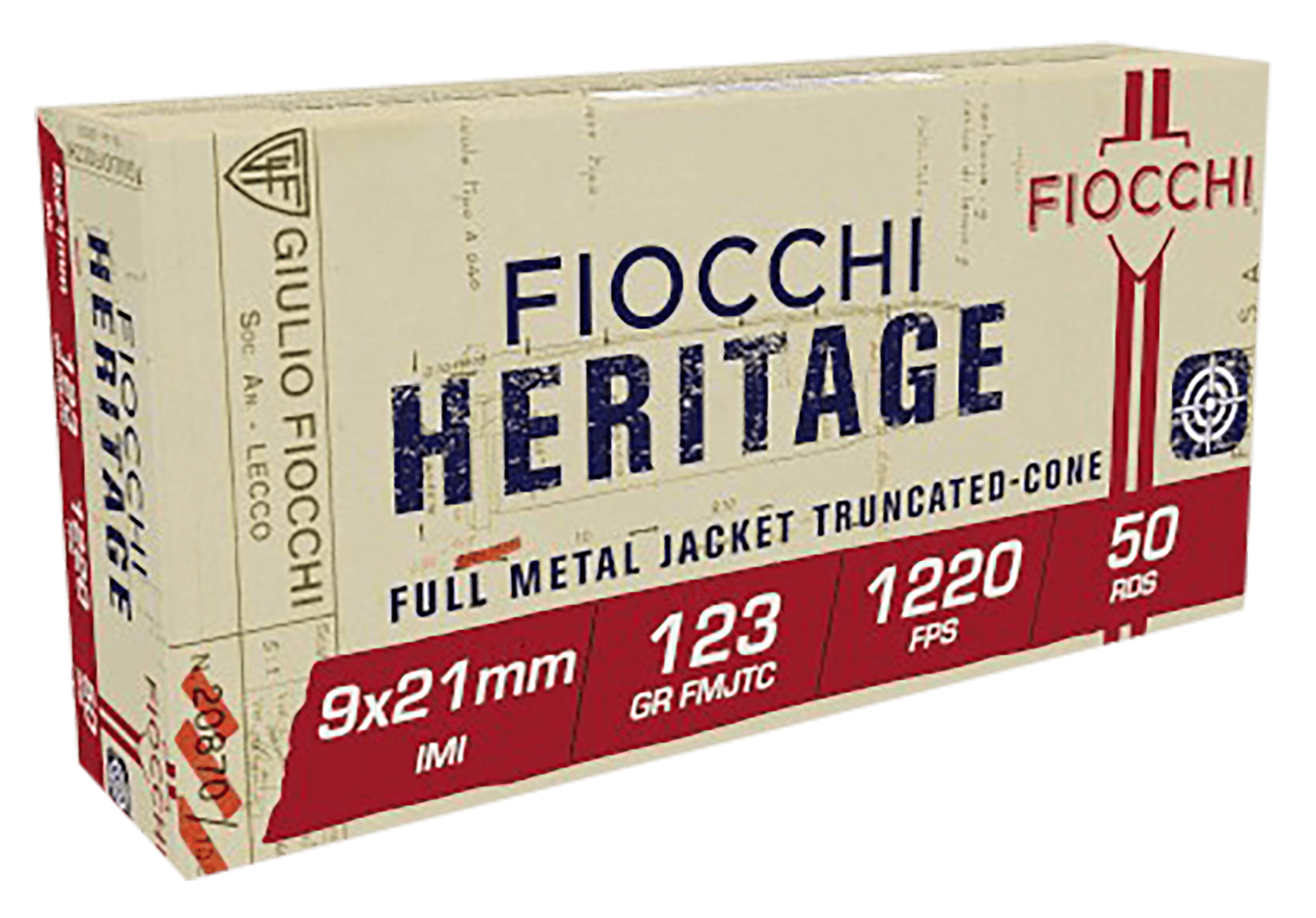 Fiocchi Heritage 9x21mm Imi Full Metal Jacket Truncated Cone 123 Grain 50 Rounds
