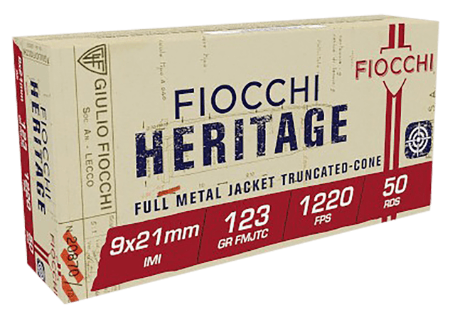 Fiocchi Heritage 9x21mm Imi Full Metal Jacket Truncated Cone 123 Grain 50 Rounds