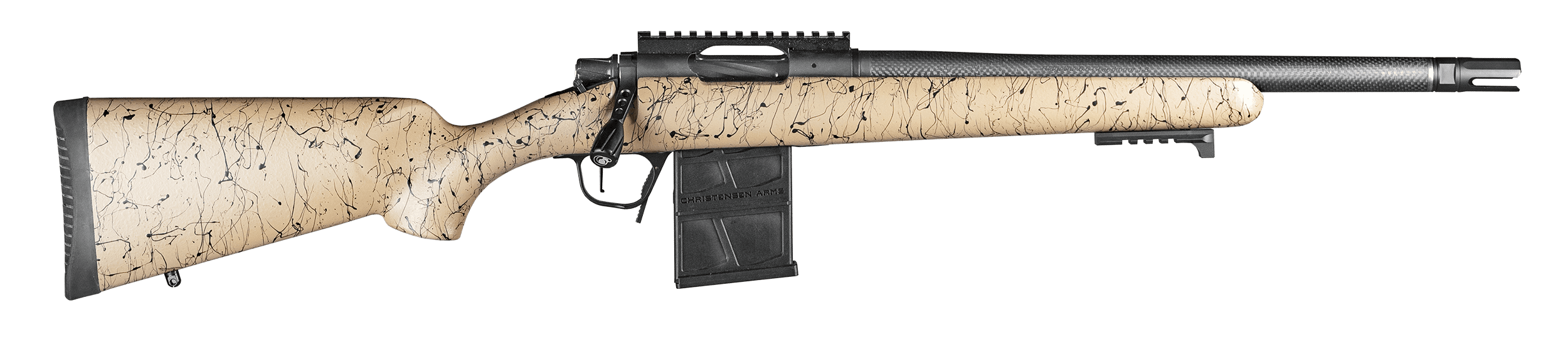 Christensen Arms 8010635700 Ridgeline Scout Full Size 450 Bushmaster 4+1, 16" Black Nitride Steel Threaded Barrel, Black Nitride Aluminum Receiver, Tan w/Black Webbing Fixed Sporter Stock
