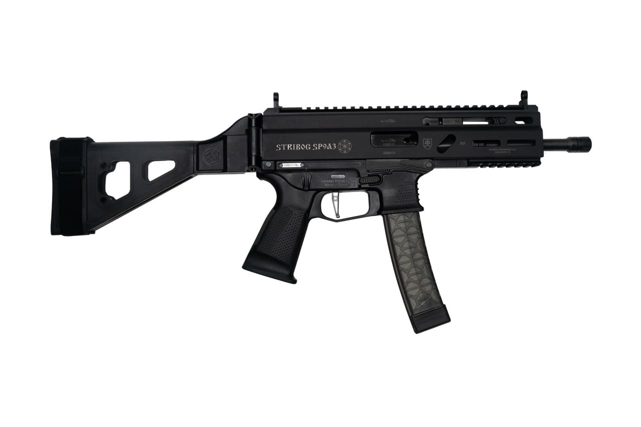 Grand Power Stribog SP9A3 9mm 8in Threaded Barrel 30rd Black Finish Folding SBT Brace