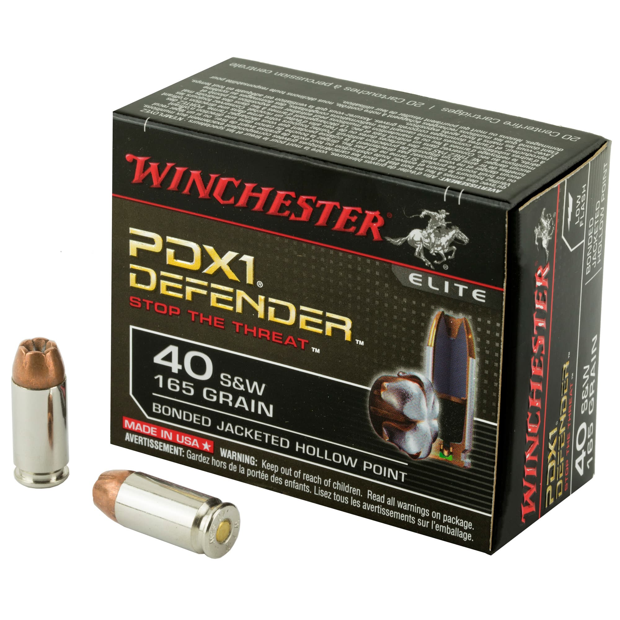 Winchester, Defender, 40 Smith Wesson, Bonded Hollow Point, 165 Grain, 20 Rounds