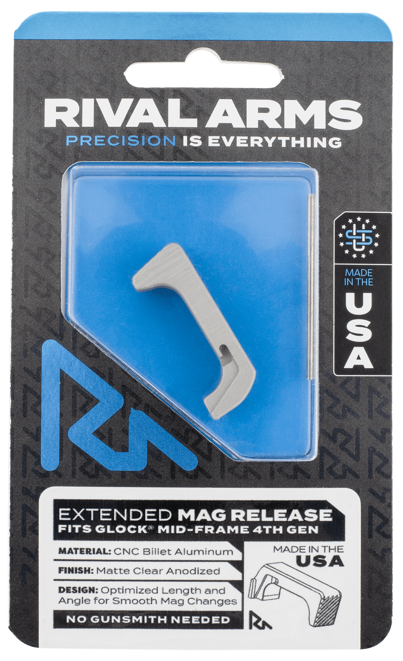 Rival Arms Magazine Release Glock Gen4 Extended Aluminum Matte Silver