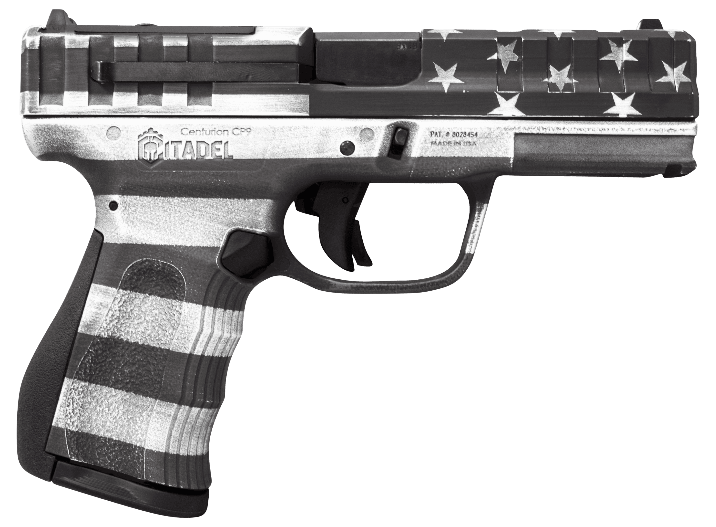 Citadel CITCP9USG Centurion CP9 Compact 9mm Luger 14+1 4" Black Steel Barrel, American Flag Gray Cerakote Optic Ready/Serrated Slide, Polymer Frame & Grip