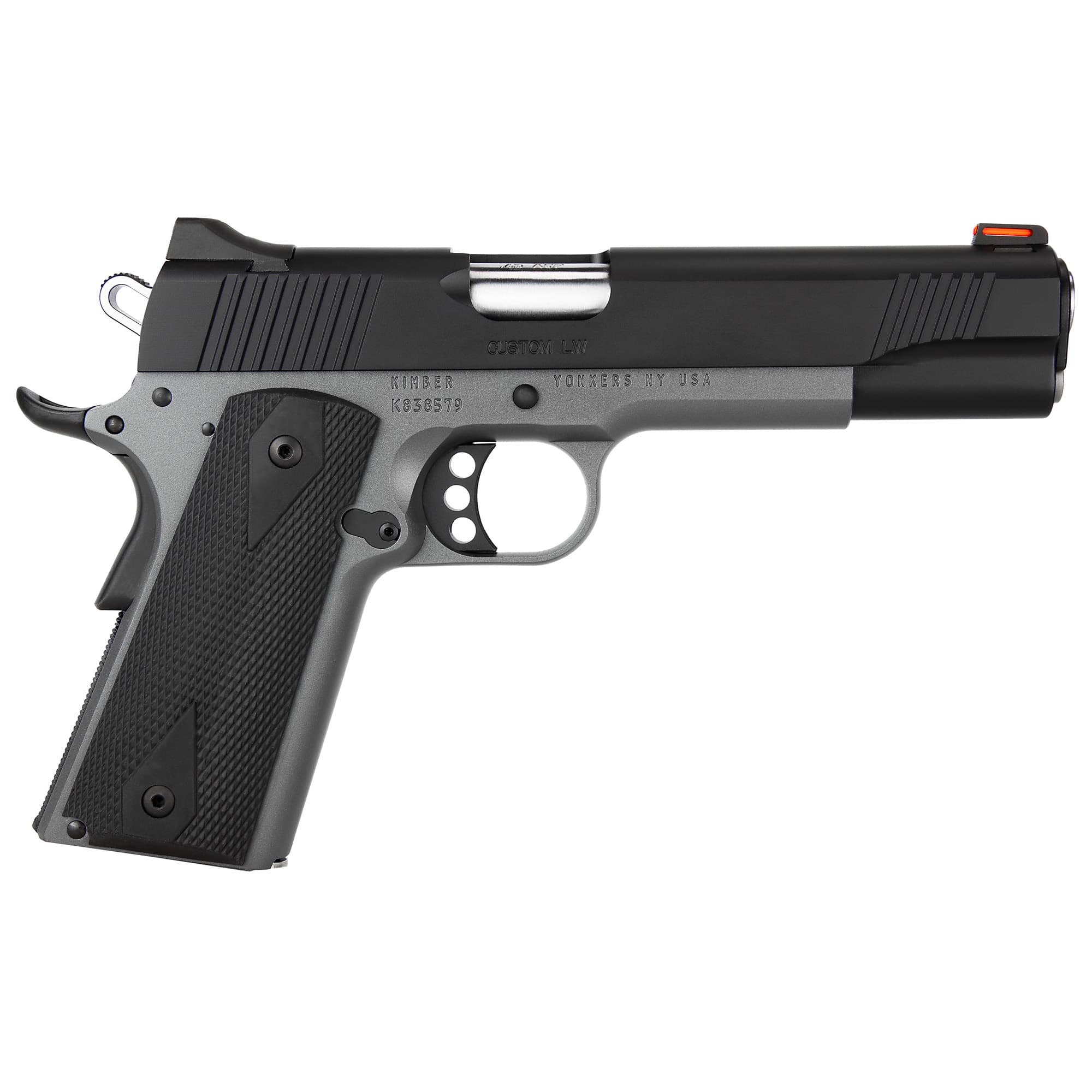 Kimber Mfg, Inc 3700693 Custom LW Shadow Ghost 45 ACP 8+1 5" Stainless Match Grade Barrel, KimPro Black Serrated Stainless Steel Slide, KimPro Gray Aluminum Frame w/Beavertail, Black Hogue Rubber Grip