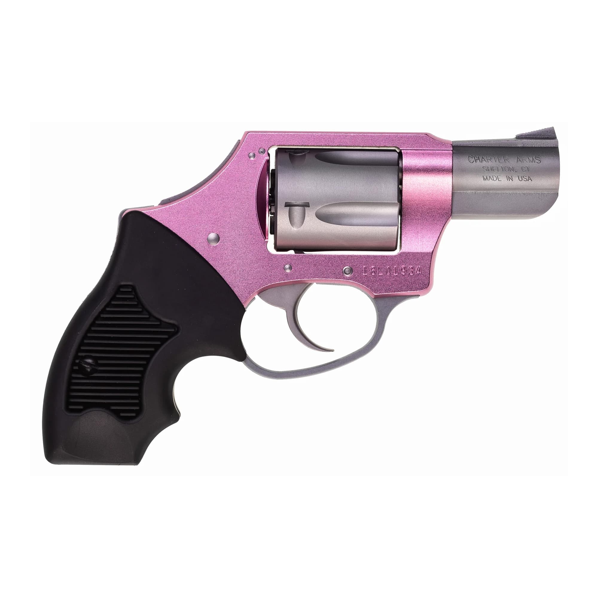 Charter Arms 53831 Undercover Lite Pink Lady Small 38 Special, 5 Shot 2" Stainless Steel Barrel & Cylinder, Pink Aluminum Frame w/Black Finger Grooved Rubber Grip, Concealed Hammer
