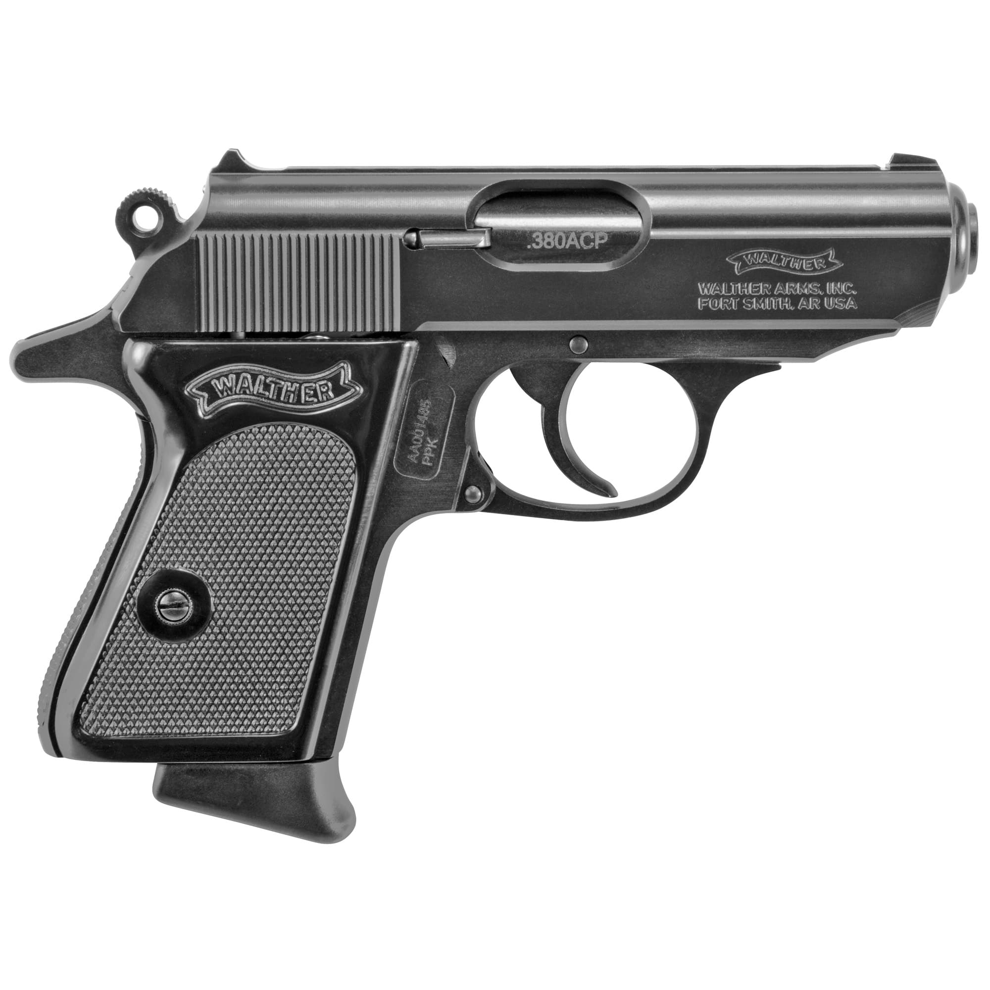 Walther Arms 4796002 PPK 380 ACP 6+1 3.30" Black Steel Barrel, Black Serrated Zinc Alloy Slide, Black Aluminum Frame w/Beavertail, Black Polymer Grip, Manual Thumb Safety