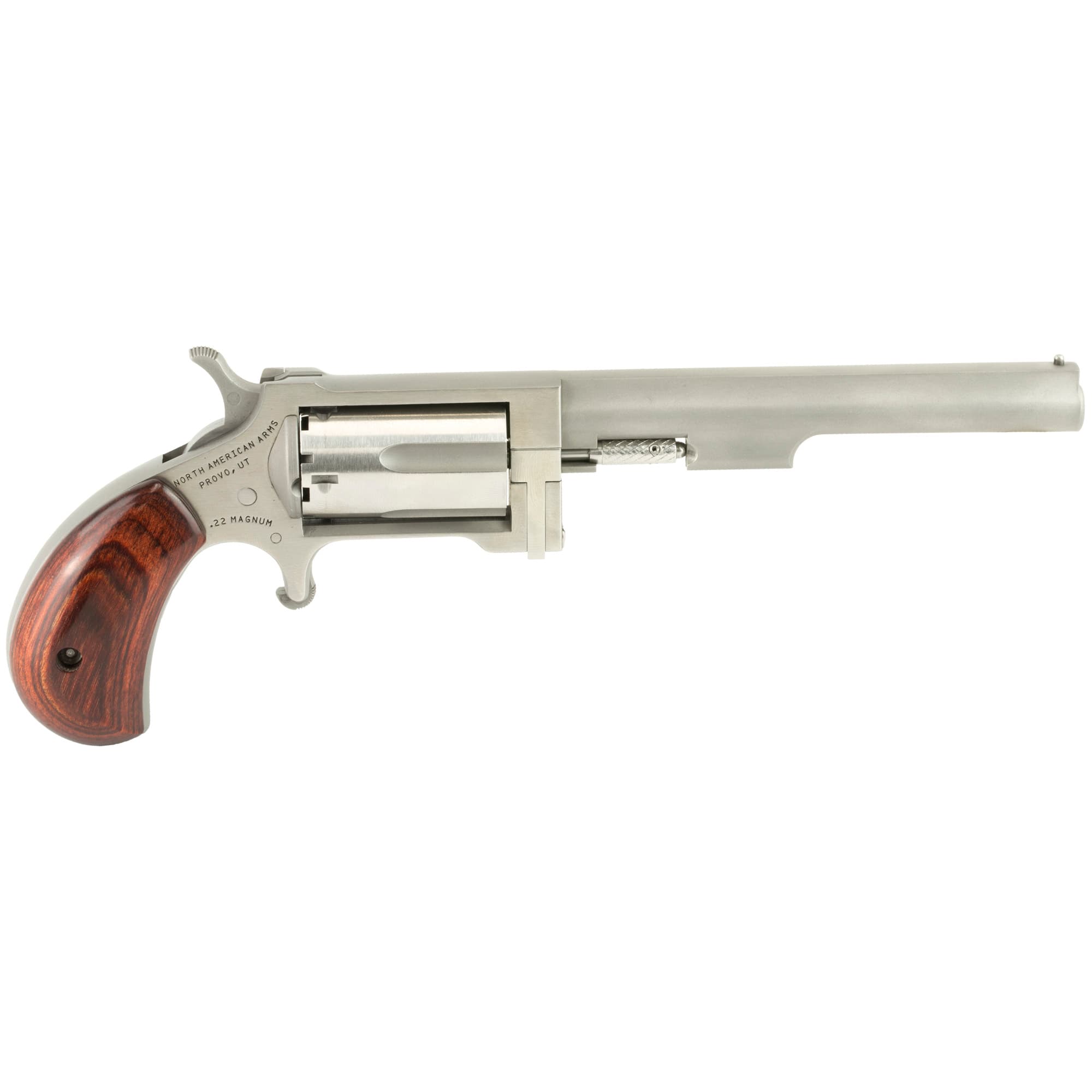North American Arms SW4 Sidewinder *CA Compliant 22 WMR 5 Shot 4" Stainless Steel Barrel, Frame & Cylinder, Rosewood Birdshead Grip, Exposed Hammer