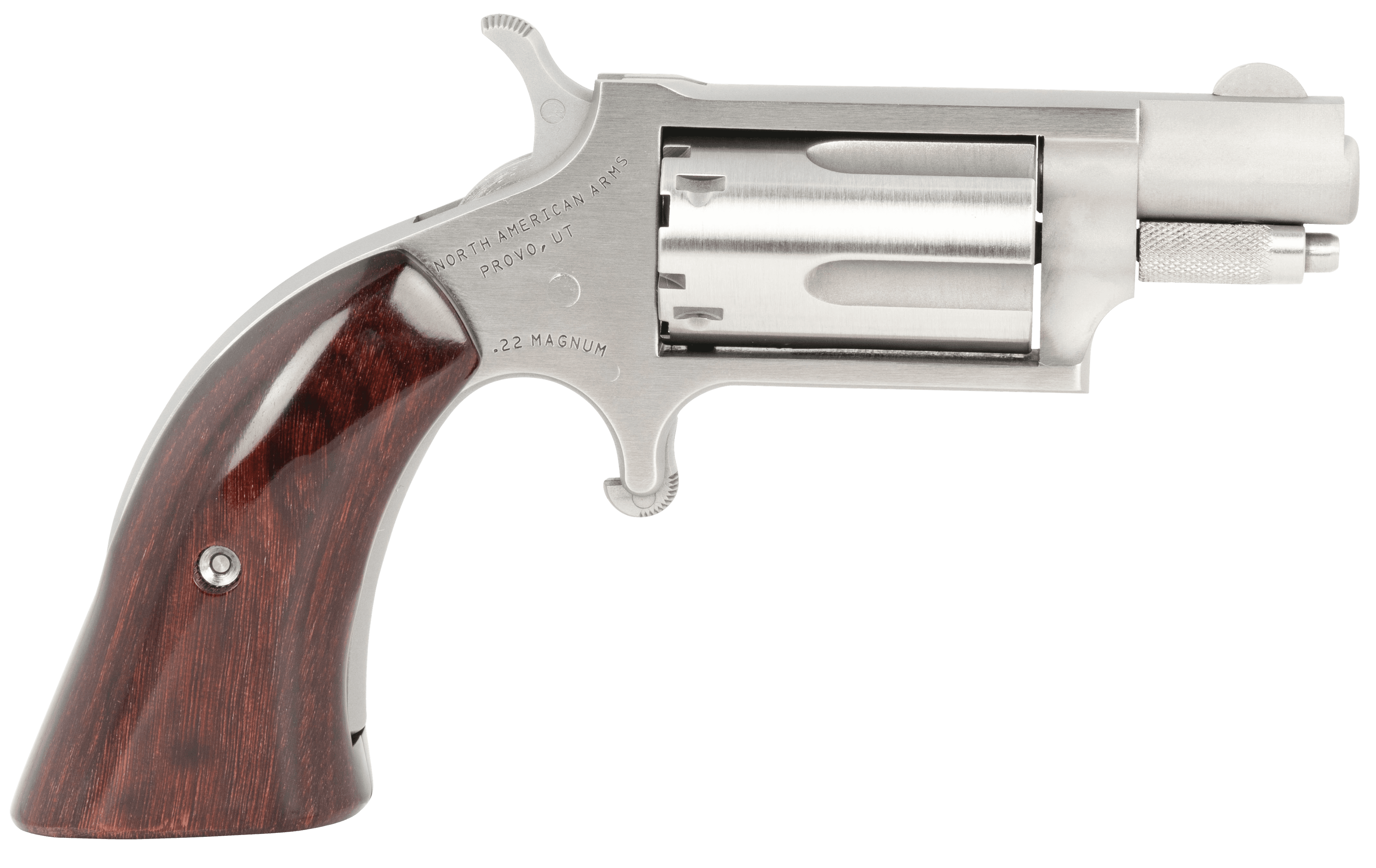 North American Arms 22MSGBG Mini-Revolver  22 WMR 5 rd 1.13" Barrel, Stainless Steel Barrel/Cylinder/Frame, Exclusive Wood Boot Grip