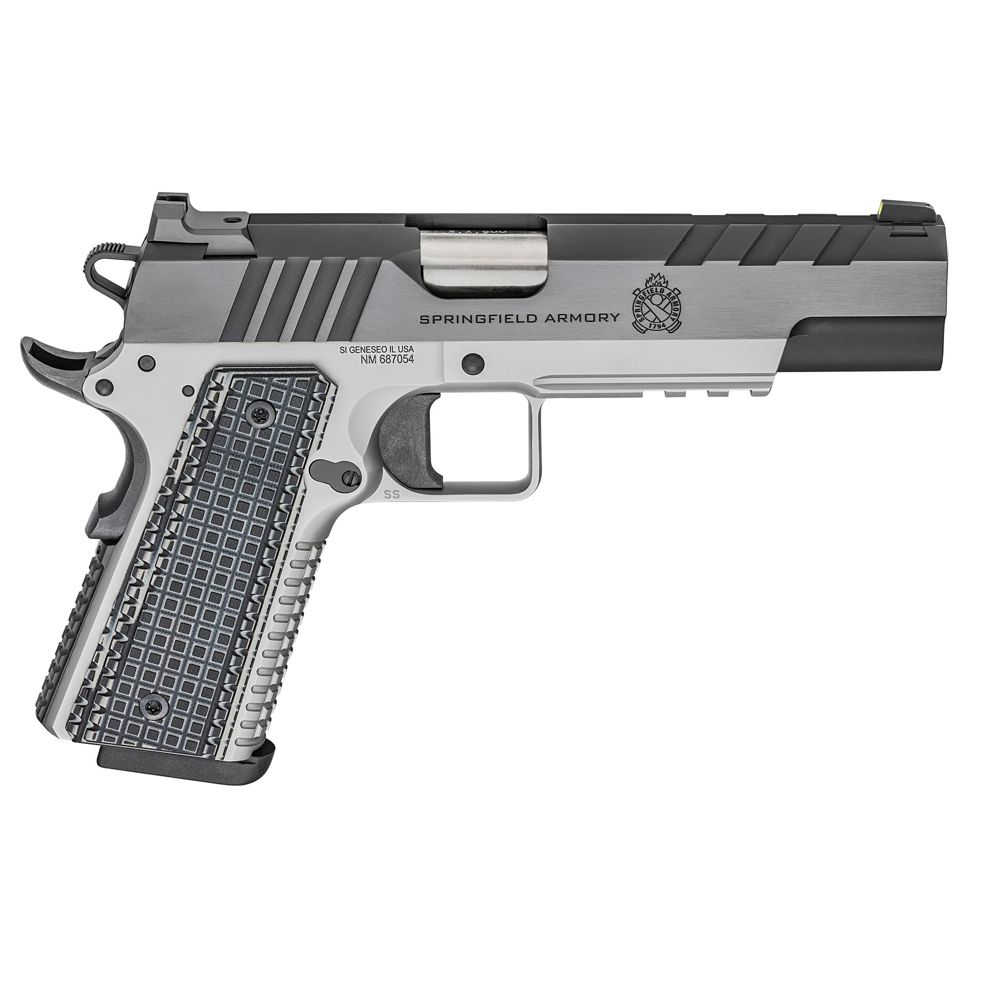 Springfield Armory PX9219L 1911 Emissary 9mm Luger 5" 9+1 Stainless Steel Frame Blued Carbon Steel with Tri-Top Cut Slide Black VZ Thin-Line G10 Grip Fiber Optic Front Sight Includes 2 Mags