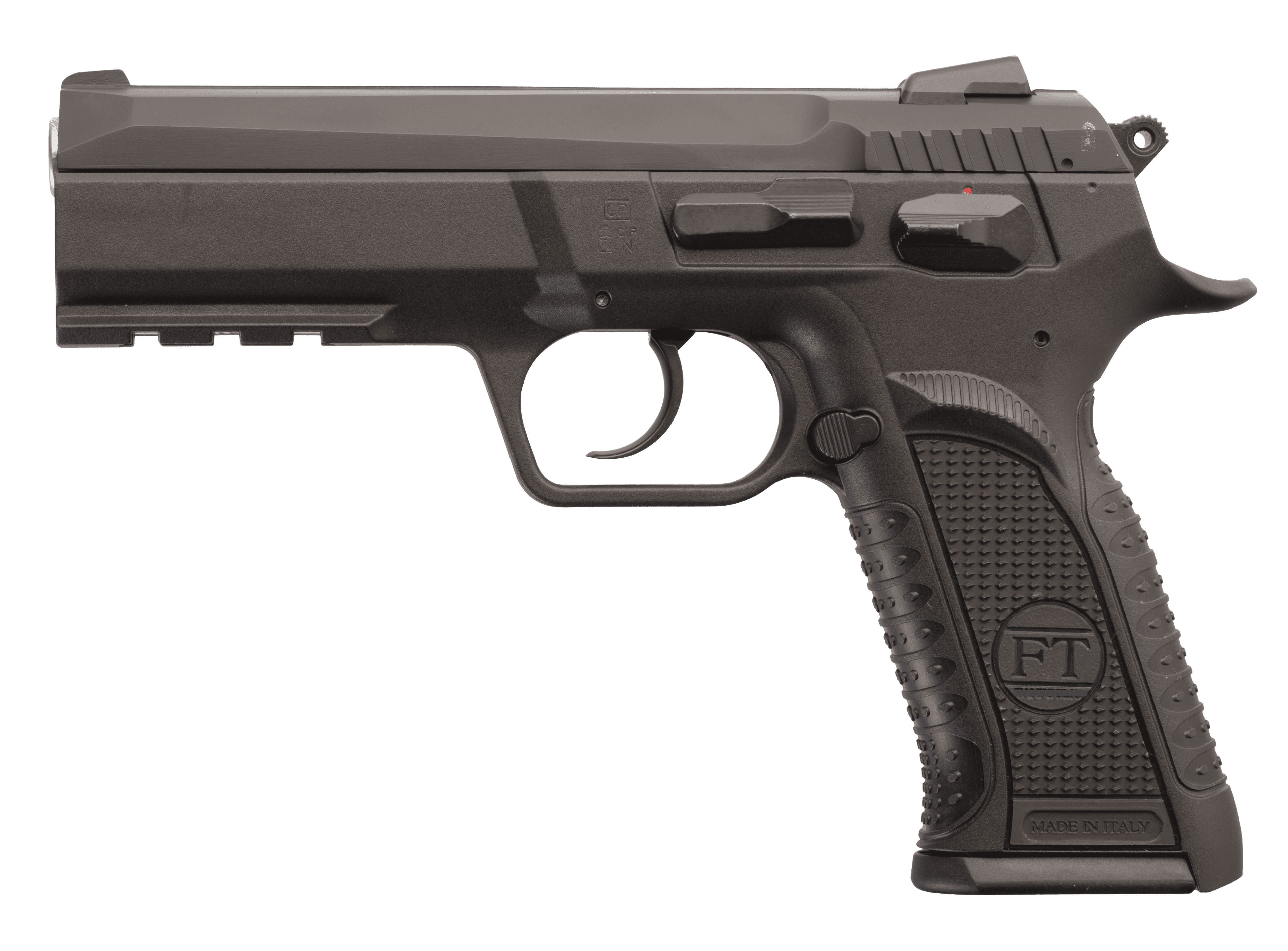 Tanfoglio IFG TF-FORCEP-40 Defiant Force Plus 40 S&W Caliber with 4.40" Barrel, 12+1 Capacity, Overall Black Finish, Picatinny Rail/Beavertail Short Frame, Serrated Steel Slide & Polymer Grip
