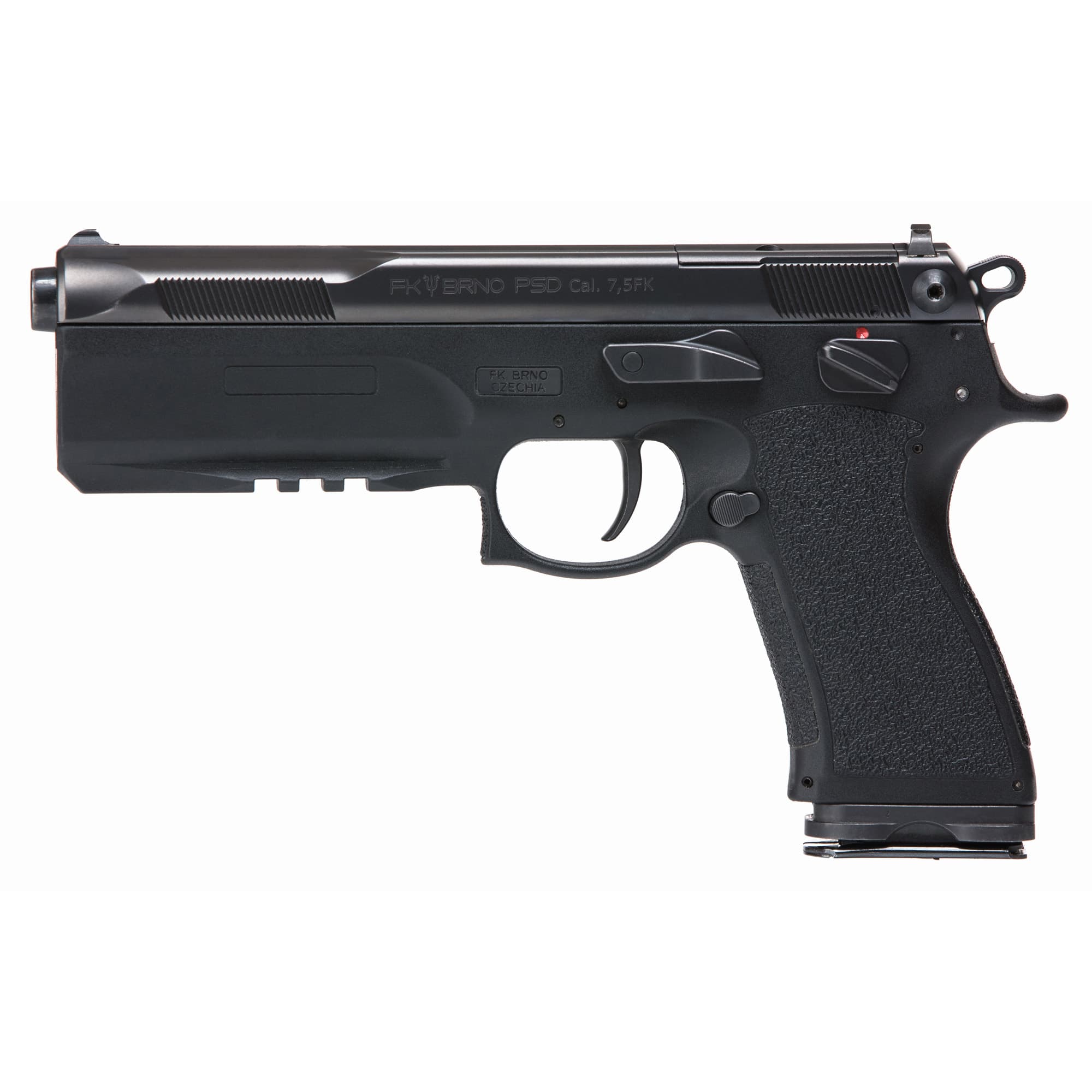 FK Brno US FKPSDFS75 PSD  7.5 FK 16+1 5.30" Black Tilting Barrel, Dark Gray Nitride Optic Cut/Serrated Steel Slide, Black Polymer Frame w/Beavertail & Picatinny Rail, Black Textured Polymer Grip