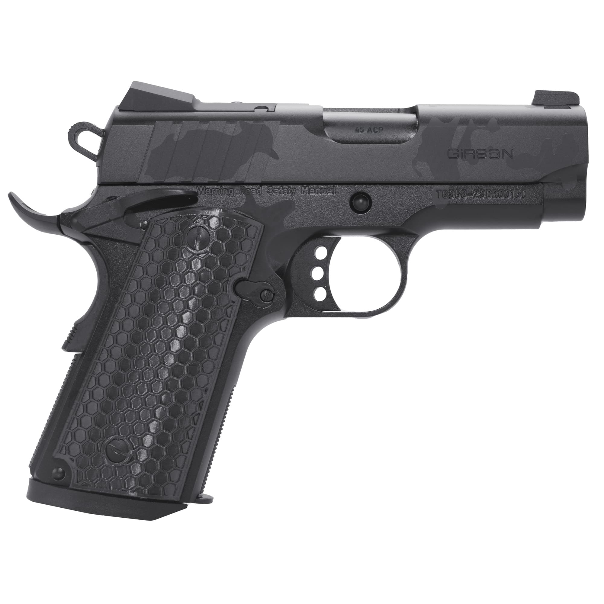 Girsan 391150 MC1911 SC Influencer Sub-Compact 9mm Luger 7+1 3 3.40" Black Steel Barrel, Black Camo Optic Ready/Serrated Steel Slide & Frame w/Picatinny Rail & Beavertail, Black Polymer Grip