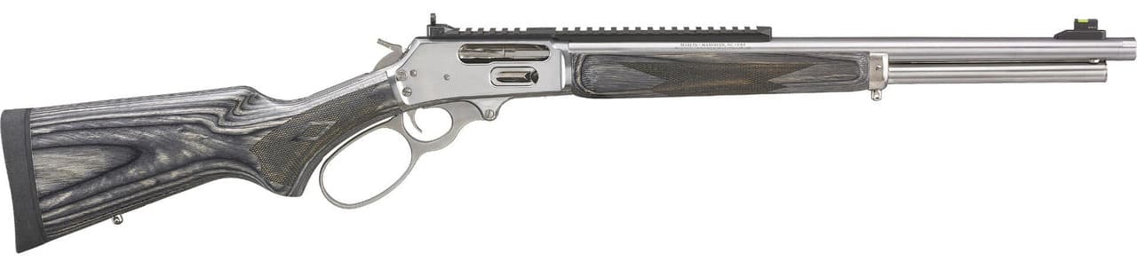 Marlin 70478 1895 Big Loop Full Size 45-70 Gov 6+1 19" Polished Stainless Steel Threaded Barrel, Polished Stainless Stainless Steel Receiver, Fixed Gray Laminate Stock