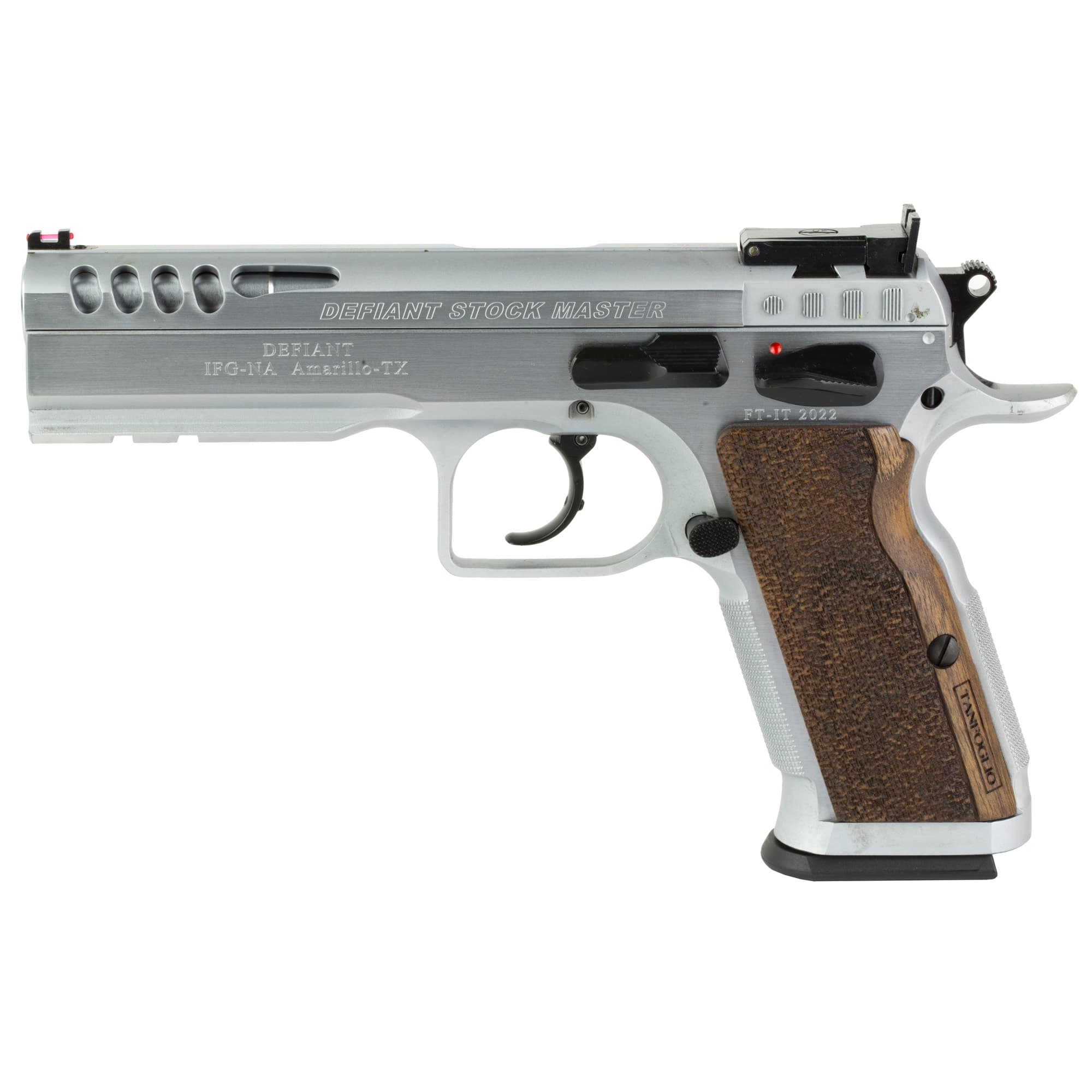 Tanfoglio IFG TFSTOCKM9 Defiant Stock Master 9mm Luger 17+1 4.75" Hard Chrome Steel/ Wood Grip