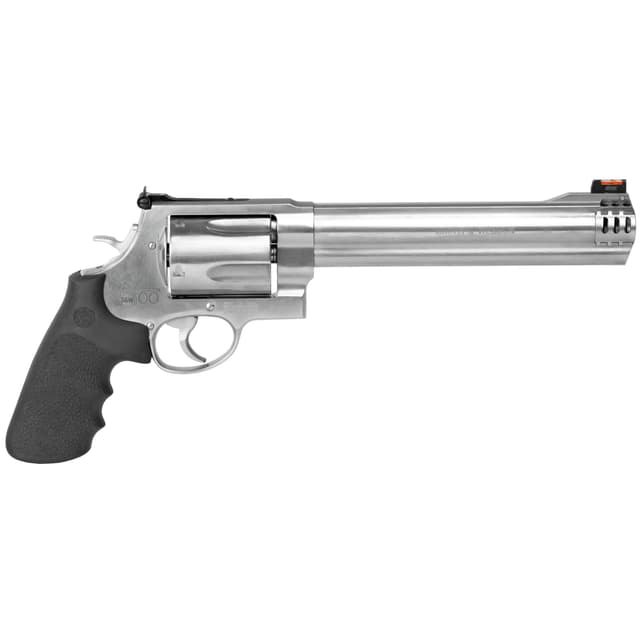 Smith & Wesson 163501 Model 500 X-Large 500 S&W Mag 5 Shot 8.38" Satin Compensated Barrel, Satin Cylinder, Satin Stainless Steel Frame, Black Finger Grooved Grip, Exposed Hammer