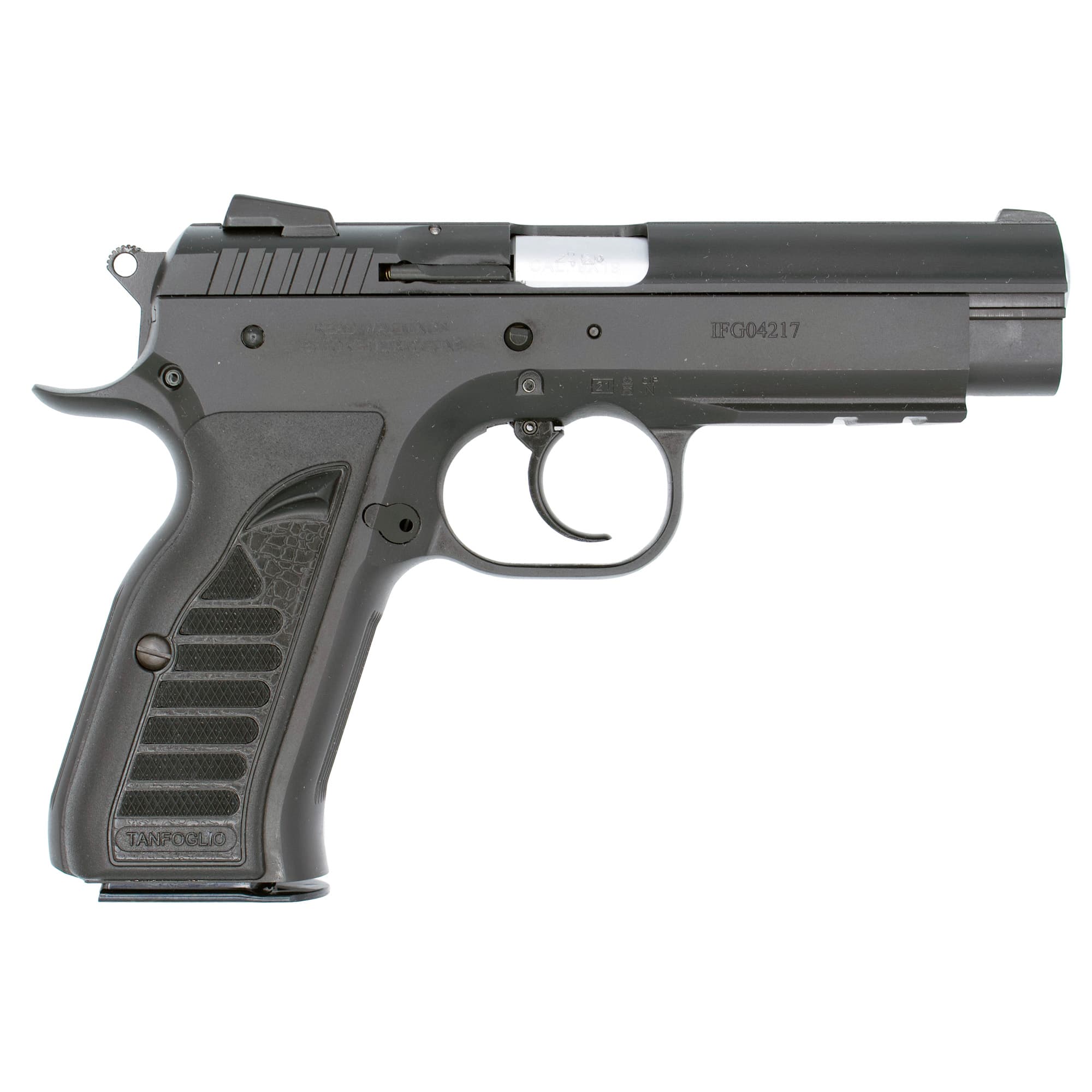 Tanfoglio IFG TF-COMBAT-9 Combat 9mm Luger Caliber with 4.40" Barrel, 16+1 Capacity, Overall Black Finish Steel, Picatinny Rail/Beavertail Frame, Serrated Slide & Polymer Grip