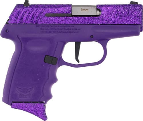 SCCY Industries DVG1RPPU DVG-1  Sub-Compact Frame 9mm Luger 10+1 3.10" Stainless Quadlock Barrel, Purple Glitter Optic Ready/Serrated Stainless Steel Slide, Royal Purple Polymer Frame & Grip
