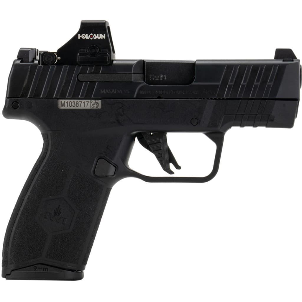 IWI US M9SLIM13NS MASADA Slim 9mm Luger 13+1 (2) 3.40", Black, Picatinny Rail Frame, Serrated Optic Cut Slide, Flat Trigger, Night Sights