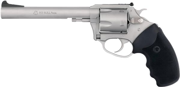 Charter Arms Pitbull 9mm Luger 6" 5 Shot Matte Stainless Steel Finger Grooved Rubber Grip