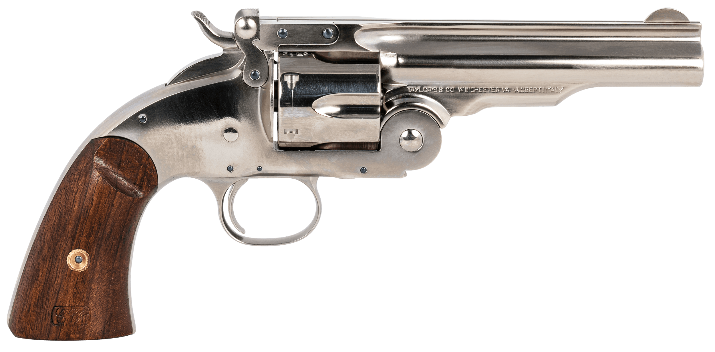 Taylors & Company 550670 Schofield Top Break 45 Colt (LC) Caliber with 5"Barrel, 6rd Capacity Cylinder, Overall Nickel-Plated Finish Steel & Walnut Grip