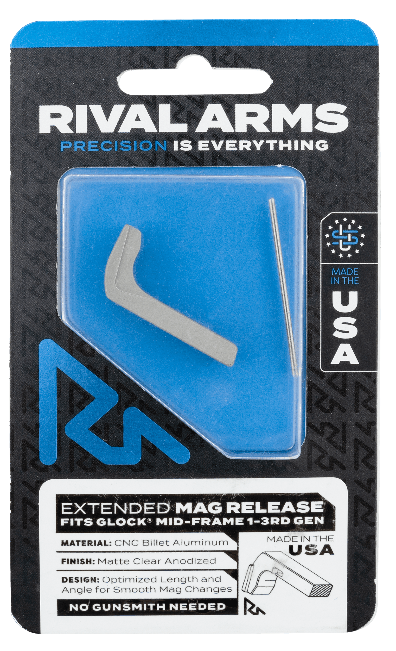 Rival Arms Extended Magazine Release for Glock Gen3 Silver Aluminum