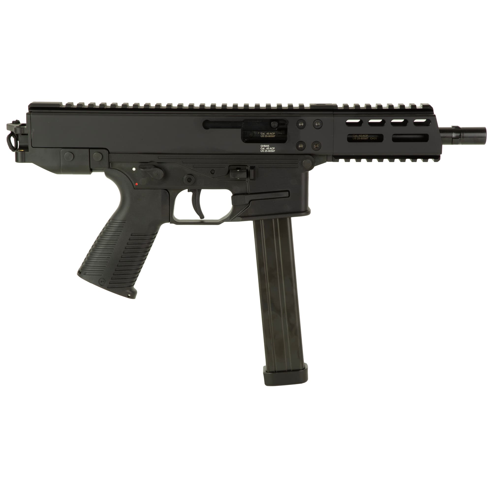 B&T Firearms BT450004 GHM  45 ACP 25+1 6.80" Black Steel Barrel, Picatinny Rail Receiver, Black Polymer Grip