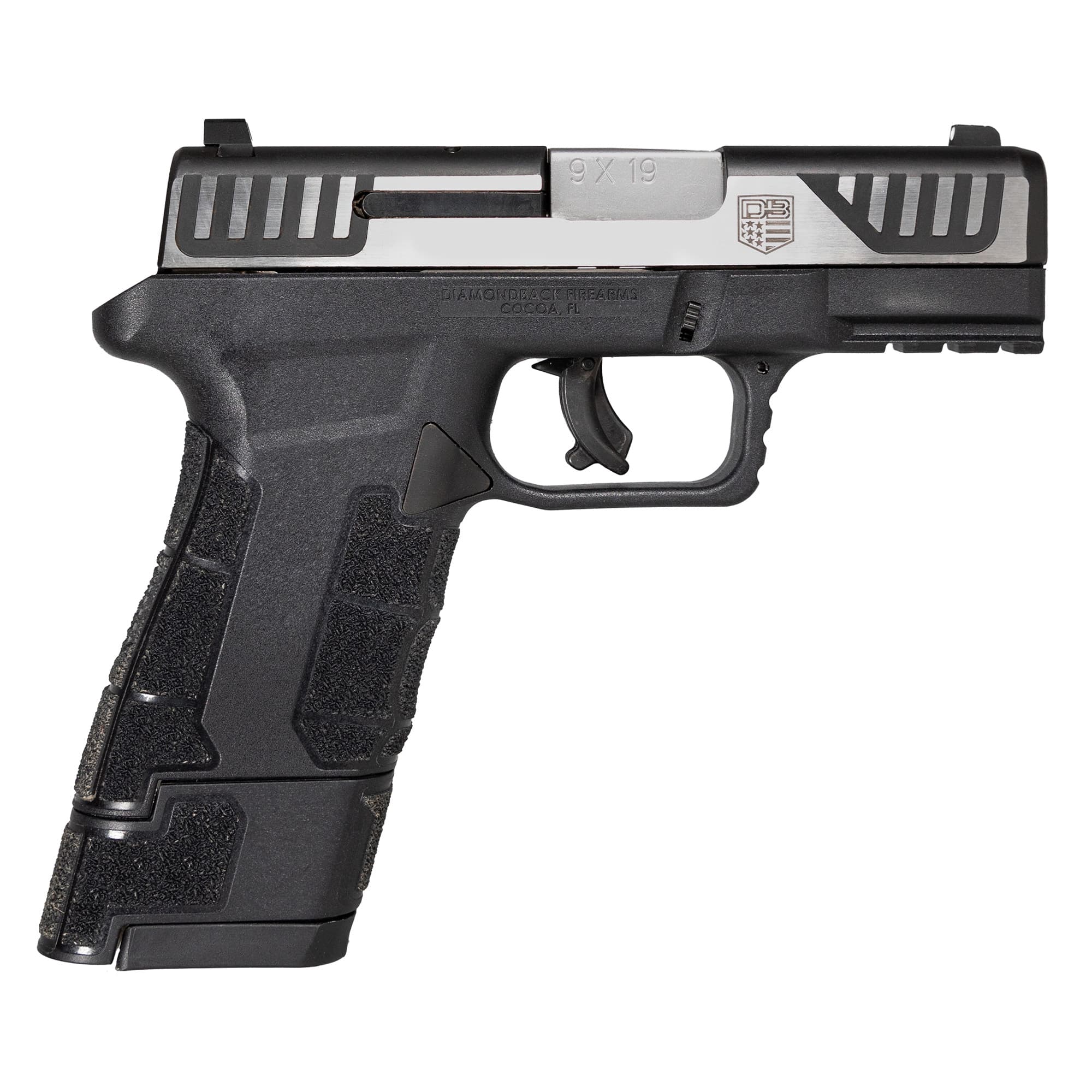 Diamondback DB0300P031 AM2  Sub-Compact Frame 9mm Luger 12+1/17+1, 3.50" Stainless Steel Barrel, Serrated Stainless Steel Slide, Black Polymer Frame w/Picatinny Rail & Polymer Grip