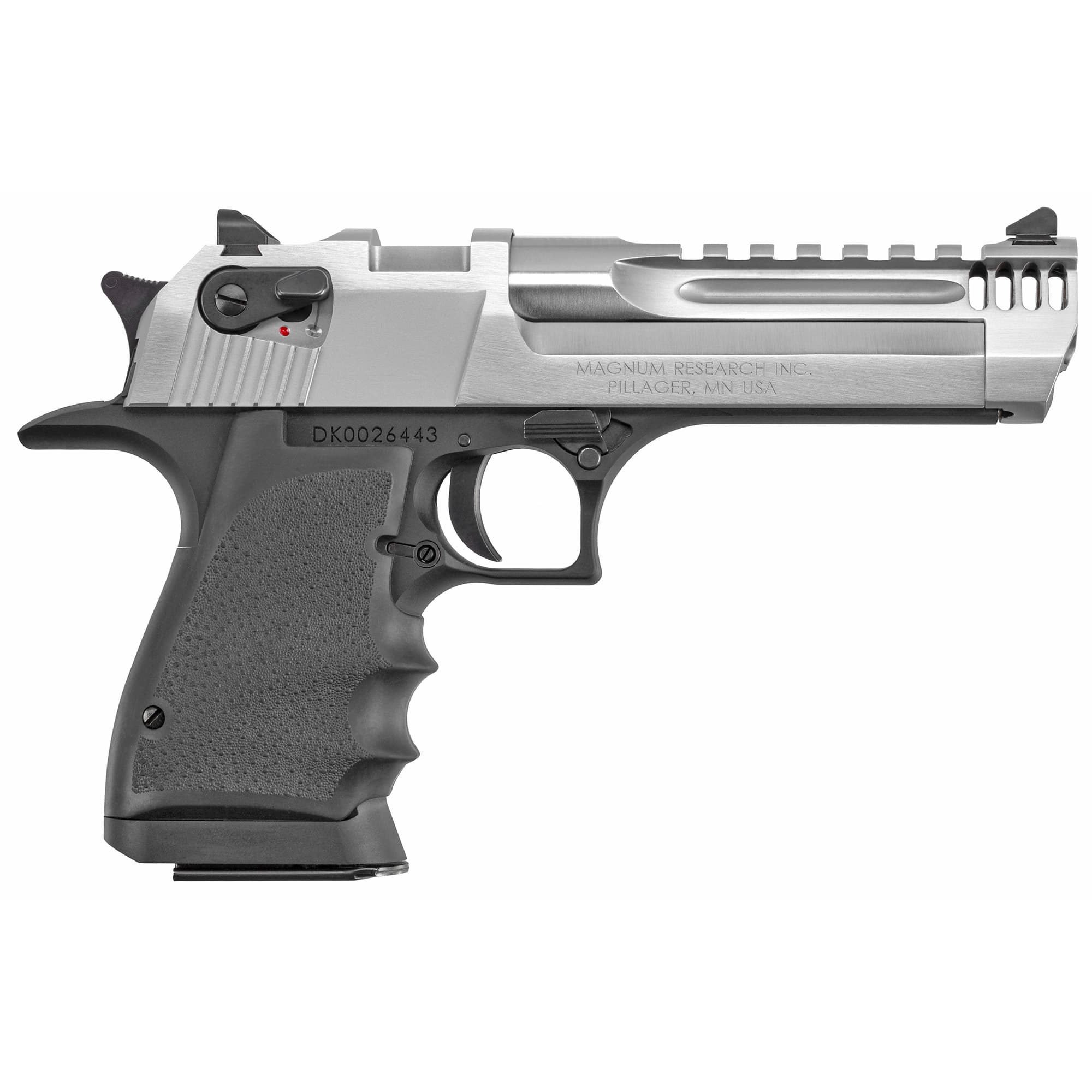 Magnum Research DE50L5BC Desert Eagle L5 50 AE 5" with Muzzle Brake 7+1 Black Hardcoat Anodized Aluminum Frame Brushed Chrome Carbon Steel Slide Black Hogue Wraparound Rubber Grip